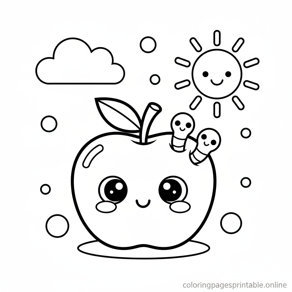 Free printable coloring page for kids featuring a cute apple with friendly worms | coloringpagesprintable.online
