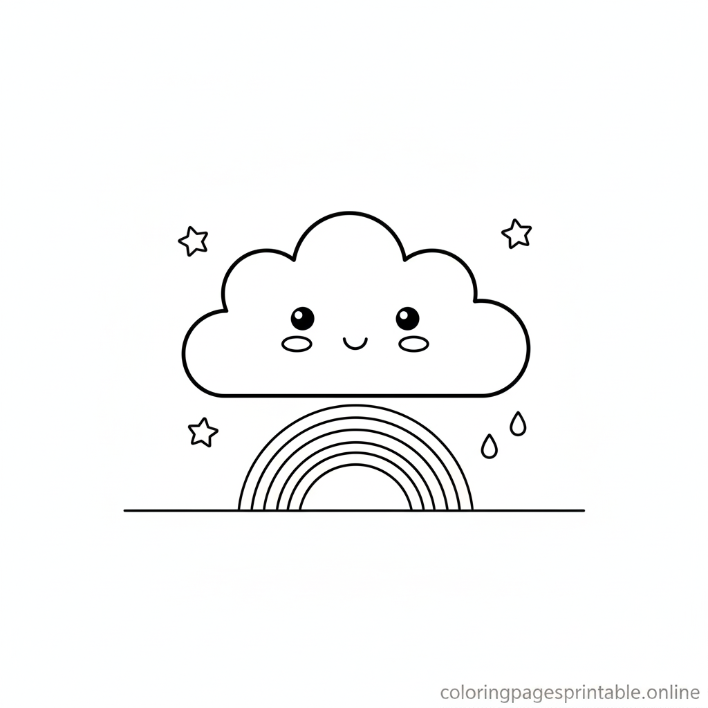 Free printable coloring page for kids featuring a cute cloud, rainbow, and stars | coloringpagesprintable.online