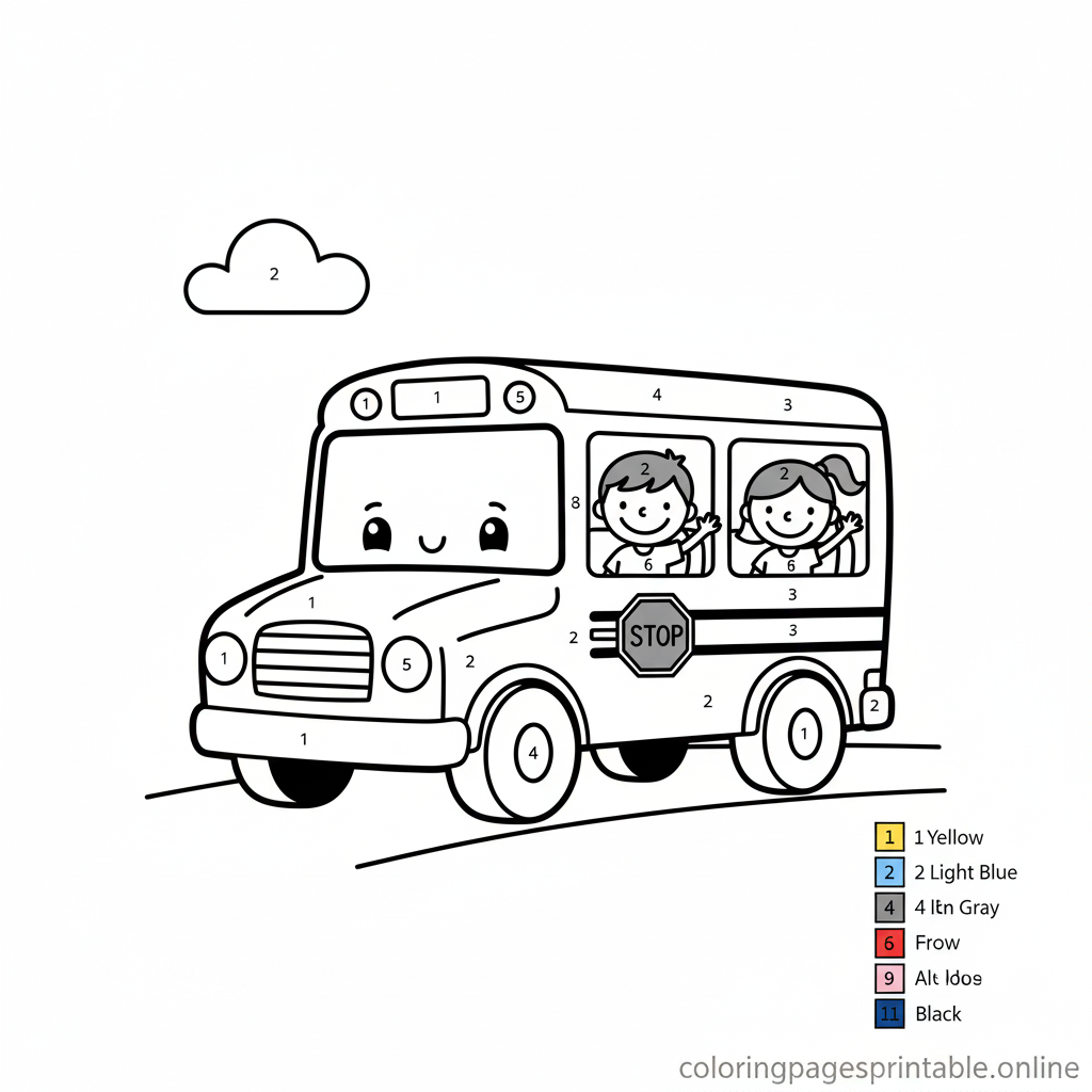 Free printable coloring page for kids featuring a happy school bus with kids waving | coloringpagesprintable.online